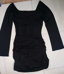 Chic Black Sheer Mesh Ruched Dress