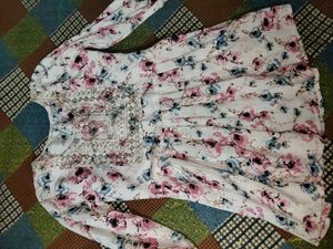 Floral Print Kurti with Embellished Neckline