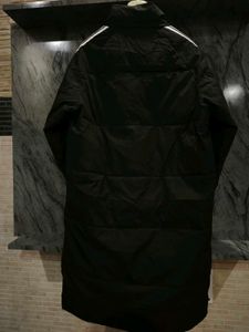 Black Puffer Coat with White Stripes
