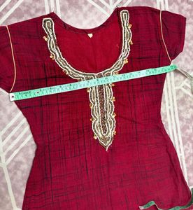 Red Embellished Kurta