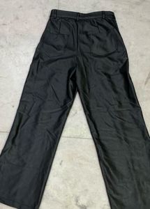 Black Faux Leather Wide-Leg Pants | Size 28