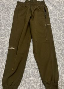 Olive Cargo Joggers with Zippers