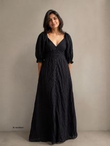 Chic Black Puff Sleeve Maxi Dress