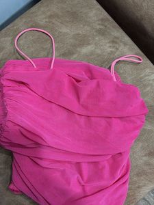 Hot Pink Ruched Halter Neck Dress