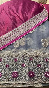 Designer saree in grey and magenta