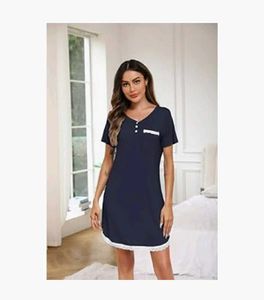 Comfortable Navy Nightdress with Lace Trim