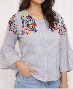 Floral Embroidered Striped Blouse