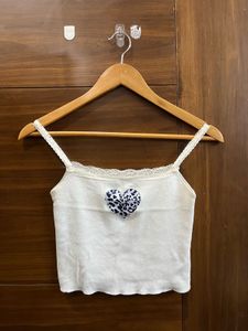 White Cami Top with Heart Detail