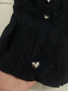 Black detachable fur Trim Button-Up knit top