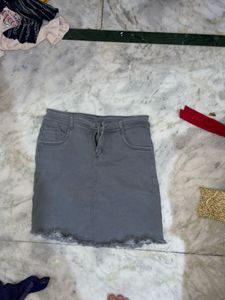 Grey Denim Mini Skirt