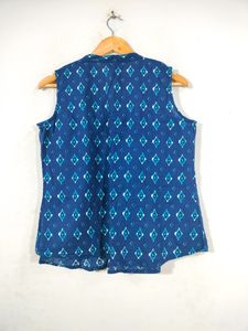 Navy Blue With Box Printed Tops (Women's)