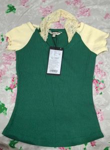 Green Top with Lace Detail