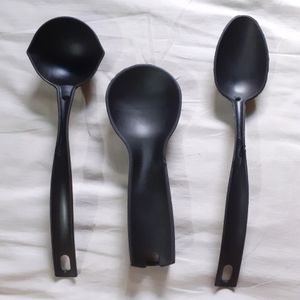 Combo Stylish Kitchen &amp; Dining Tools 8 Set Of Utensils Serving Spoon, Spatula, Slotted Turner, Scoop. Kitchen Serving Utensils Microwave Safe For Non-stick Cookware New &amp; Unused Black Color