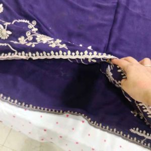 Elegant Embroidered Purple Saree