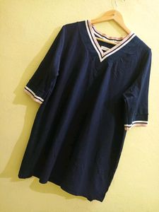 Korean Navi Blue Oversized Long T-shirt
