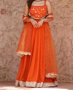Orange Embroidered Lehenga Choli Set