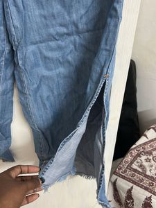 Denim Culottes with Frayed Hem