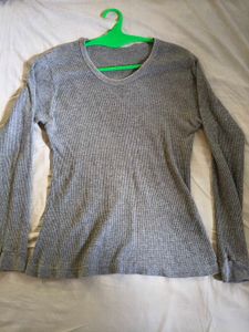 Grey Waffle Knit Long Sleeve Top