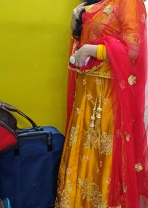 Trending Colour Mustard Red Lehanga ❤️🌼