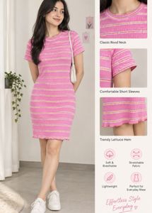 Pink Striped Ribbed Mini Dress