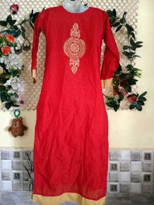 🔥MEGA SALE🔥 Red Kurti with Golden Embroidery