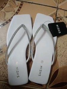 SHEIN White Embellished Flip Flops