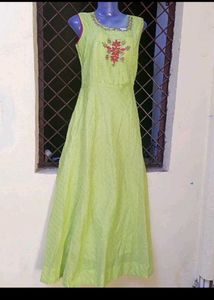 bust 38 Elegant Green Embroidered Ethnic Gown