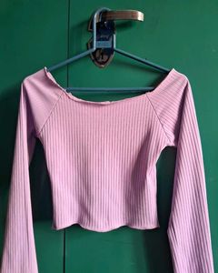 Purple Ribbed Long Sleeve Crop Top