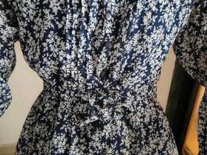 Dark Blue Color Floral Print Top