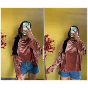 Plus Size Coral Velvet Highneck Look Top
