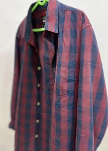 Men's Red and Navy Blue Checkered Shirt