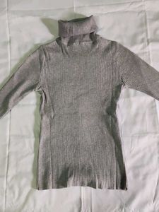Grey Ribbed Turtleneck Sweater