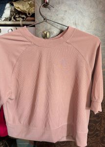 Pink Ribbed Cropped Sweatshirt