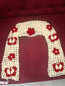 Handmade Crochet Shrug with Red Flowers & Butterfl