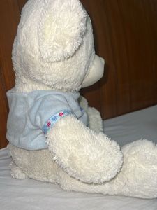 Cute Cream Teddy Bear with Blue Shirt