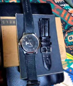 Classic Black Leather Strap Watch
