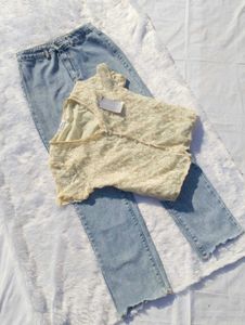 🥀Free Shipping Cute Top with Jeans Set🥀🤍