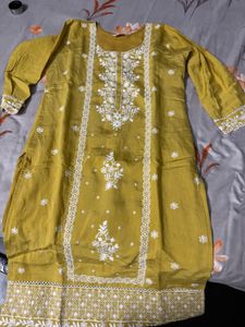 Pakistani Embroidered Yellow Kurta
