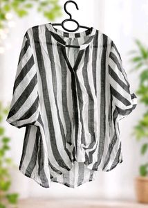white and black  Striped cotton Tunic Top/casual