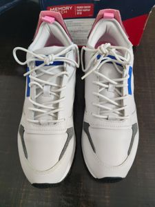 White Sneakers with Blue & Pink Accents