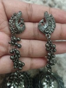 Oxidized Silver Jhumka Earrings