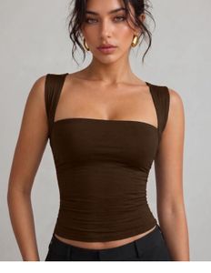Stylish Brown Square Neck Tank Top