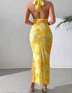 Yellow Tie-Dye Halter Dress