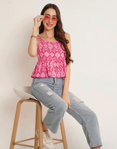 Pink Ethnic ikat top kurti