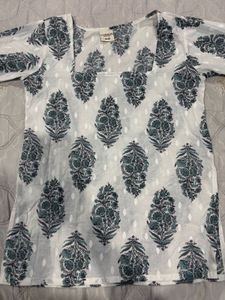 White Kurta with Blue Floral Print (not wore)