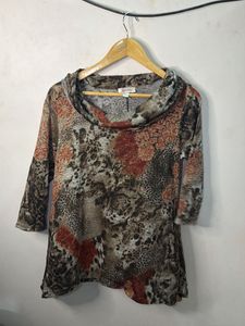 Stylish Cowl Neck Print Tunic