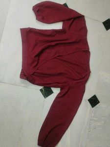 Maroon Twist Front Long Sleeve Top