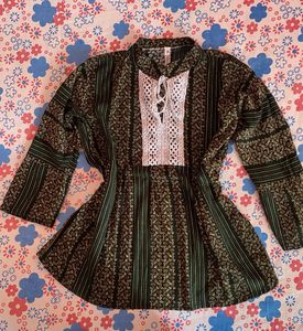 Bohemian Print Kurta with Lace Detail