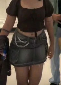 Grey Denim Cargo Mini Skirt