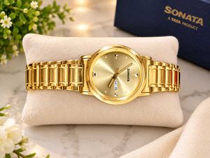 Sonata Golden Analog Watch